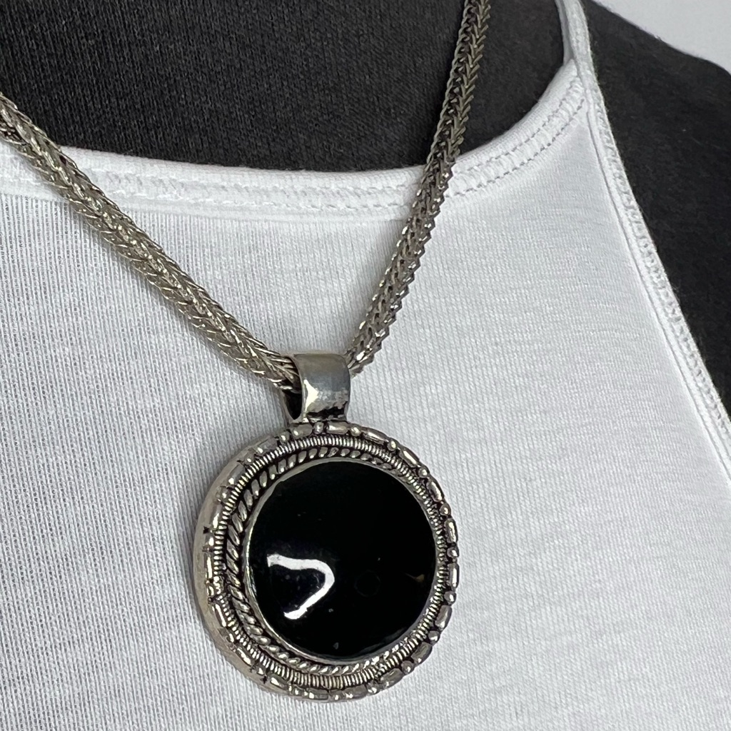 Silver Tone And Black Necklace